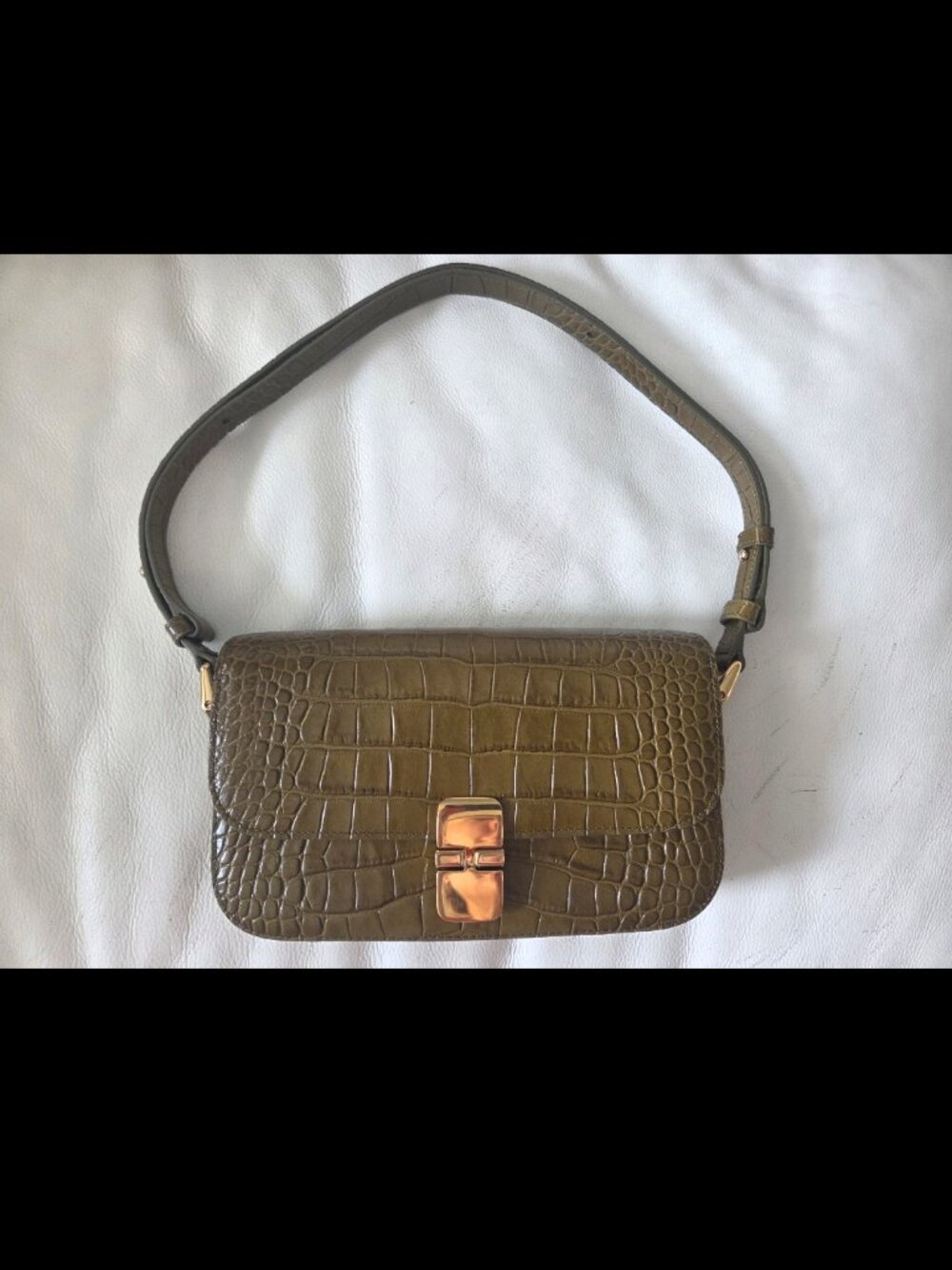 A.P.C. Olive Green Crocodile Leather Grace Baguette Bag